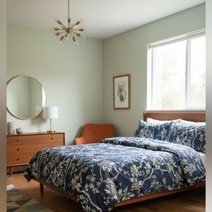 Eikei Chinoiserie Floral Duvet Set Queen Navy Blue 400TC Egyptian Cotton 3pc